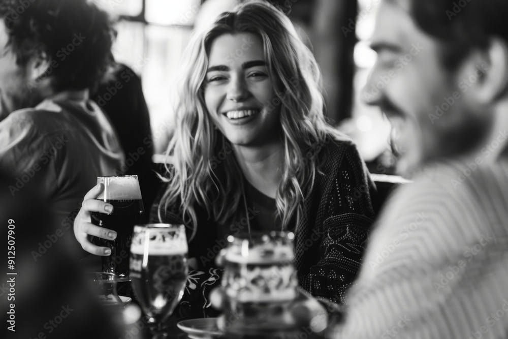 Laughing Woman in a Bar, Friends Having Drinks