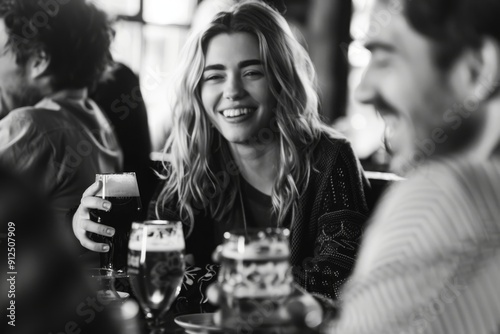 Obraz na płótnie Laughing Woman in a Bar, Friends Having Drinks w salonie