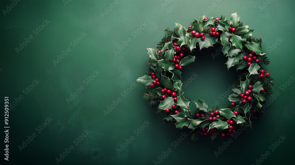 Lux emerald green Christmas wreath red berries holiday background minimal design elegant festive decor winter banner copy space traditional decoration wallpaper modern aesthetic classic moody POD mocl Lux emerald green Christmas wreath red berries holiday background minimal design elegant festive decor winter banner copy space traditional decoration wallpaper modern aesthetic classic moody POD mocl