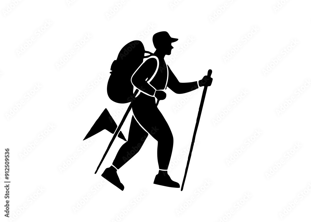 Vector Art: Hiker Silhouette with Backpack Vector Art: Hiker Silhouette with Backpack