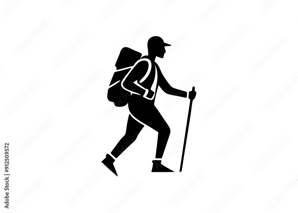 Vector Art: Hiker Silhouette with Backpack Vector Art: Hiker Silhouette with Backpack