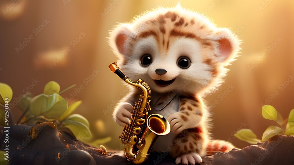 Fototapeta premium A cute animal playing saxophone. Generative ai.