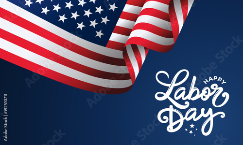 Labor Day wishes banner, card, poster with 
abstract american flag, vector red & white stars 
and stripes on dark blue background, USA for social media, cover, header, post, web, ads, email, flyer