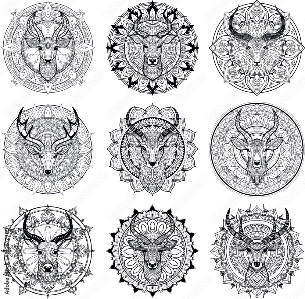 Mandala Deer Head Art with Intricate Details Mandala Deer Head Art with Intricate Details
