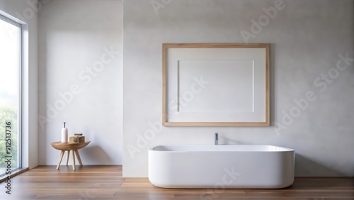 Modern Bathroom Interior with Freestanding Tub and Wooden Floor