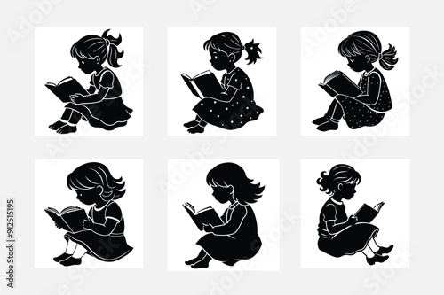 Beautiful Little Girl Reading Silhouette Designs
