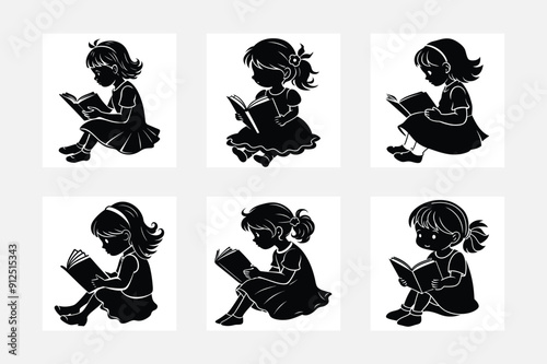 Serene Silhouette of Girl Reading on White Background
