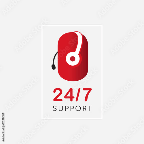 Customer Care representative, man with headphones, 24/7 support, vector logo, back office, online services, business support, technical support, help assistance symbol