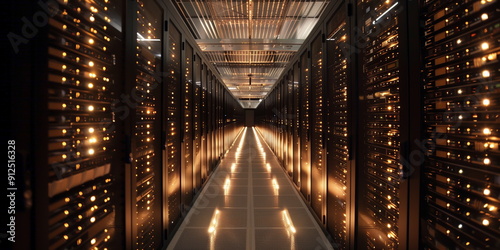 State of the art data center and network devices in high performance operation. Servers and network routers. 