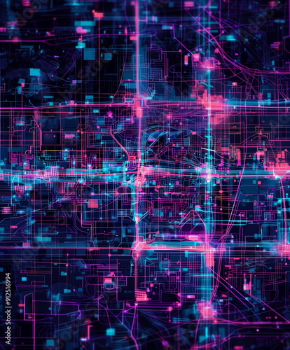 Connections and routes in the virtual city. cyber concept abstract digital background.