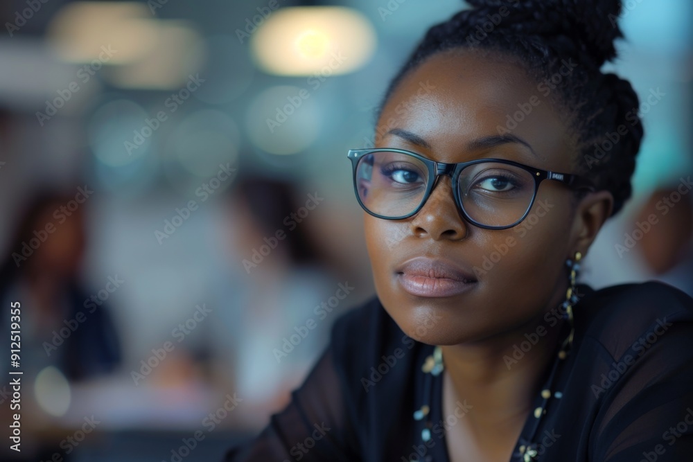 Young black businesswoman in focus during a office meeting Young black businesswoman in focus during a office meeting