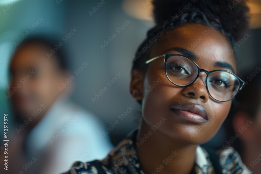 Young black businesswoman in focus during a office meeting Young black businesswoman in focus during a office meeting