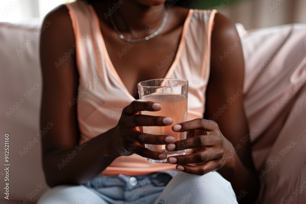 Enjoying a Refreshing Drink While Relaxing on a Cozy Sofa in a Sunlit Room Enjoying a Refreshing Drink While Relaxing on a Cozy Sofa in a Sunlit Room