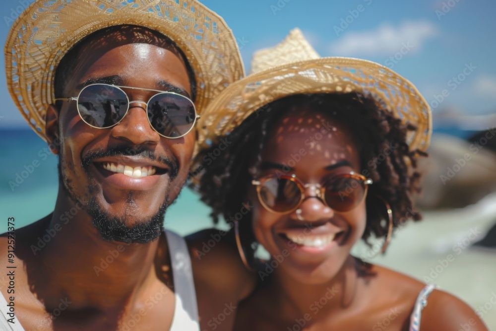 Portrait of a smiling young African American couple at the beach Portrait of a smiling young African American couple at the beach