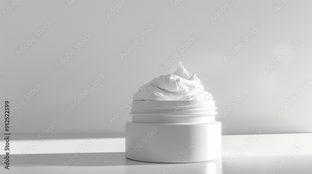 The elegant white cosmetics jar filled with rich moisturizing cream, minimalistic background, skincare concept The elegant white cosmetics jar filled with rich moisturizing cream, minimalistic background, skincare concept