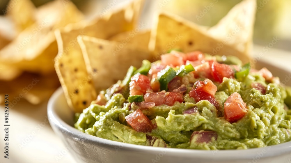 Close-Up of Guacamole with Tortilla Chips Close-Up of Guacamole with Tortilla Chips