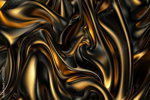 Elegant Black And Gold Satin Fabric Draped Gracefully During A Fashion Show At Midnight