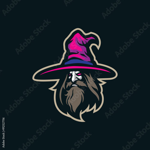 Wizard mascot logo design with modern illustration concept style for badge, emblem and t shirt printing. Head wizard illustration.