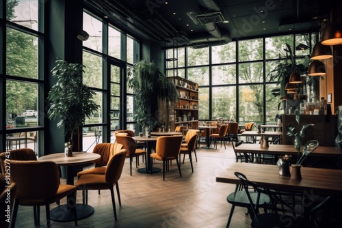Interior of a modern empty cafe