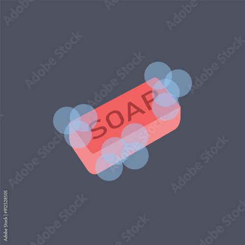 pink soap with bubbles in flat vector design.