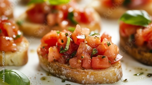 Close-up of Fresh Bruschetta with Tomatoes and Basil