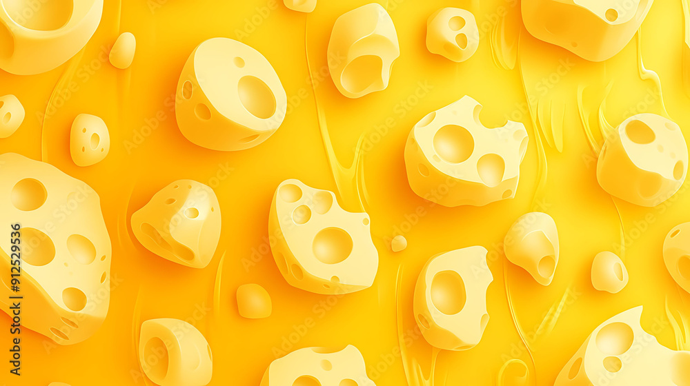 Abstract 3D Illustration of Yellow Cheese with Holes Abstract 3D Illustration of Yellow Cheese with Holes