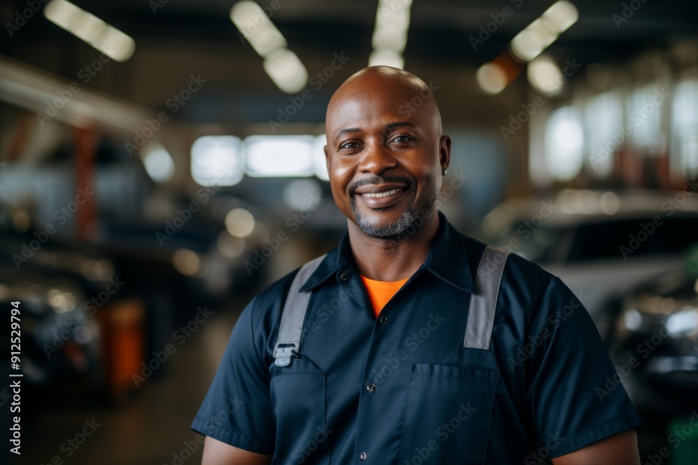 Portrait of a smiling middle aged African American male car mechanic Portrait of a smiling middle aged African American male car mechanic
