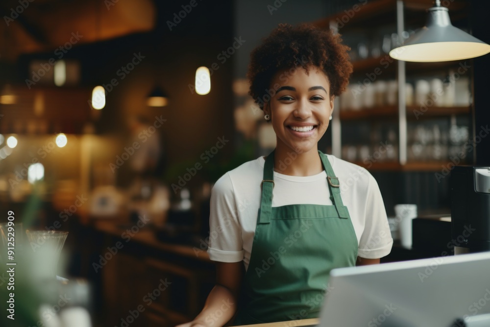 Portrait of a smiling African American woman working in cafe Portrait of a smiling African American woman working in cafe