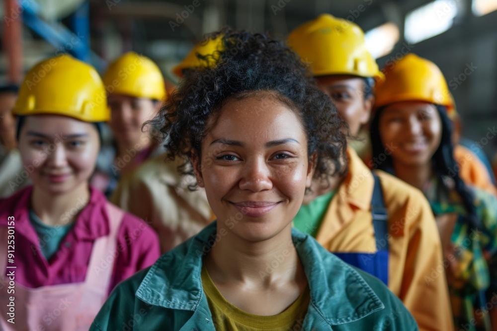 Portrait of a smiling group of diverse female workers in factory