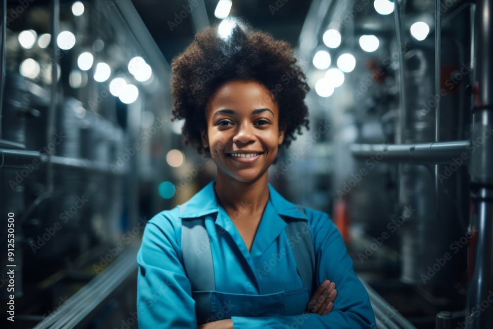 Fototapeta premium Portrait of a smiling African American female factory worker