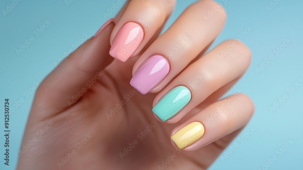Woman hand with pastel rainbow color Woman hand with pastel rainbow color