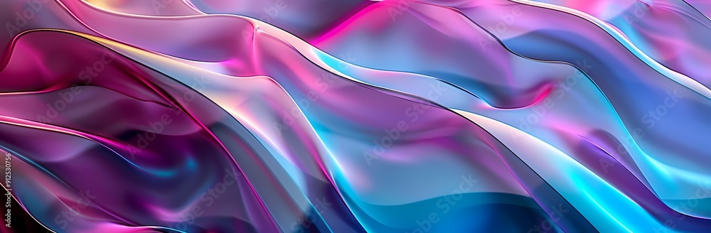 Fototapeta premium Abstract background with flowing, iridescent waves in pink, blue, and purple.