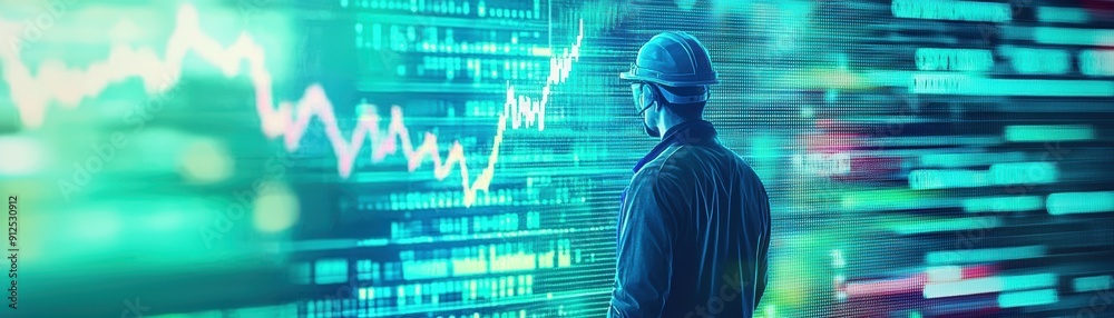 Industrial Expert Analyzes Digital Growth Trends on a Dynamic Screen Industrial Expert Analyzes Digital Growth Trends on a Dynamic Screen