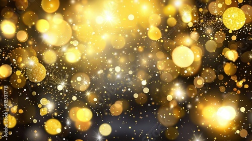 Glowing Gold Bokeh Particles on a Black Background for Celebratory and Festive Themes photo