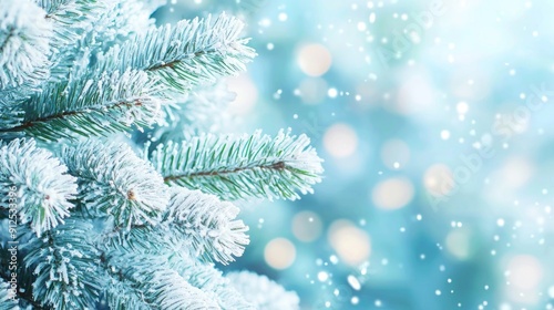 Frost-covered pine branches on a winter morning Generative AI