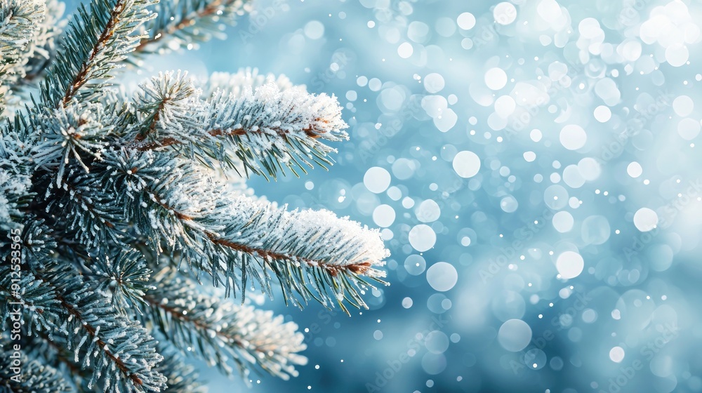 Frost-covered pine branches on a winter morning Generative AI Frost-covered pine branches on a winter morning Generative AI
