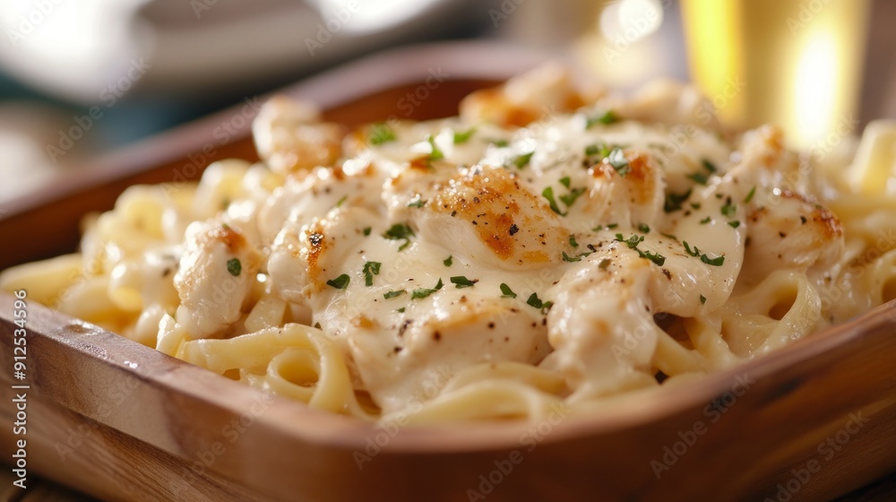 Creamy Chicken Alfredo Pasta with Parsley Garnish Creamy Chicken Alfredo Pasta with Parsley Garnish