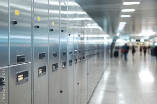 A luggage  bag or personal item storage locker  as facility provided to travelers in an airport.