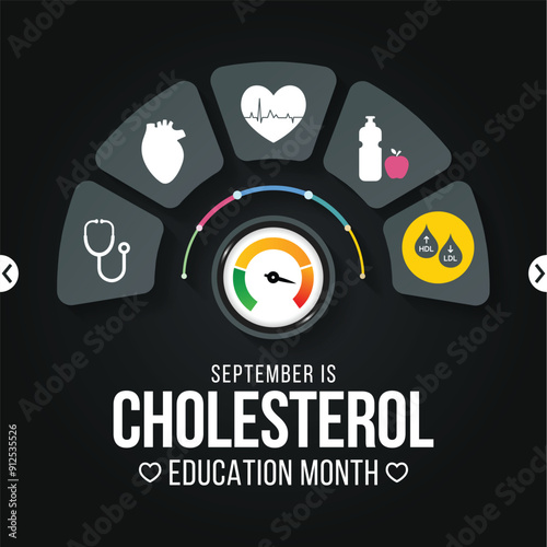 National Cholesterol Education month is observed every year during September, to raise awareness about cardiovascular disease, cholesterol, and stroke. Vector illustration