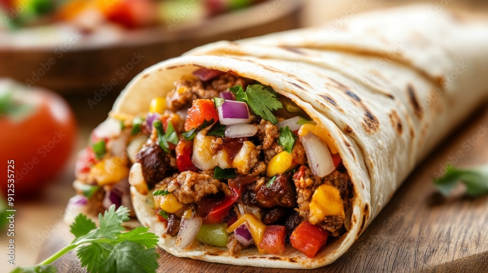 Close-up of a Delicious Beef Burrito