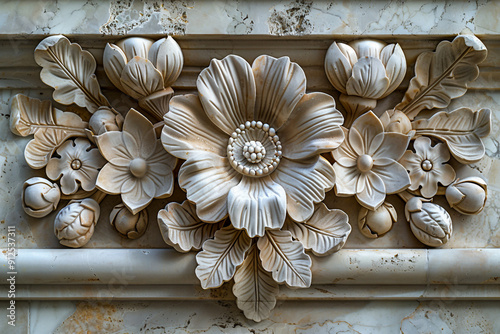 Botanical bas reliefs wall decor created with generative AI technology