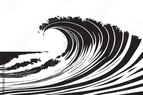 Black and White Line Art of a Wave