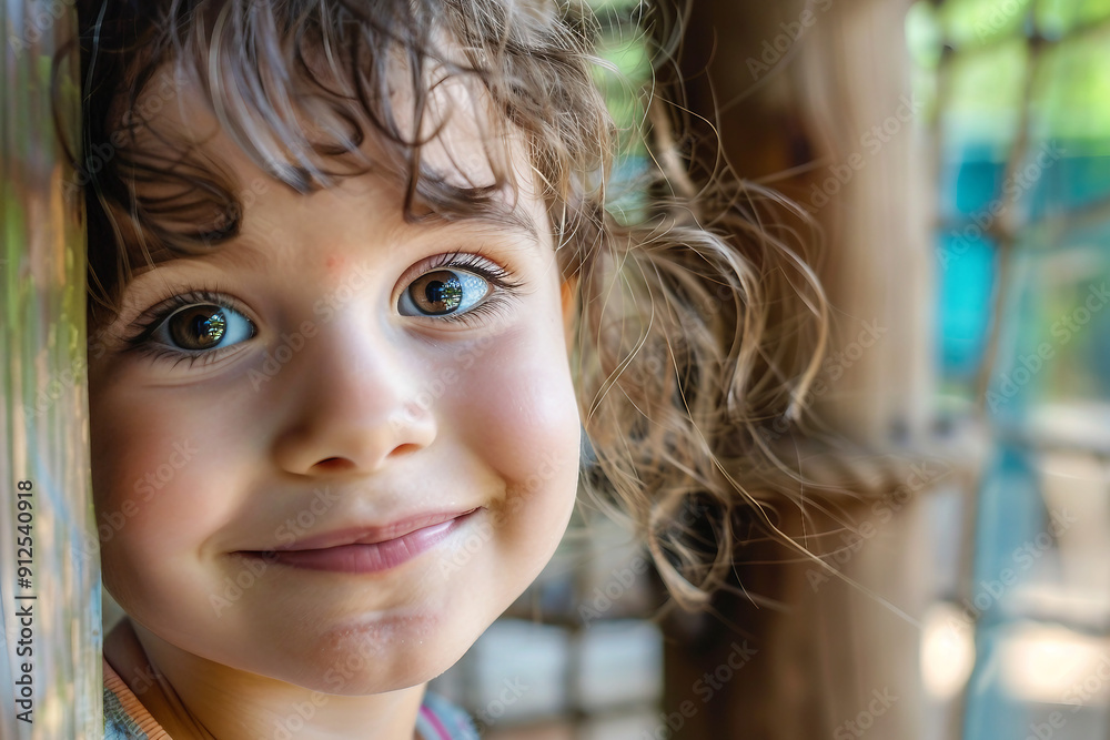 Excited happy children playing outdoors alone with friends mom dad family, urban city town modern playground, Generative AI