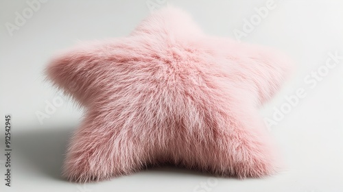 Charming Star-Shaped Pink Faux Fur Pillow: Perfect Accent for Cozy Bedrooms, Playrooms, or Sport-themed Interiors against a Gentle Gray Backdrop