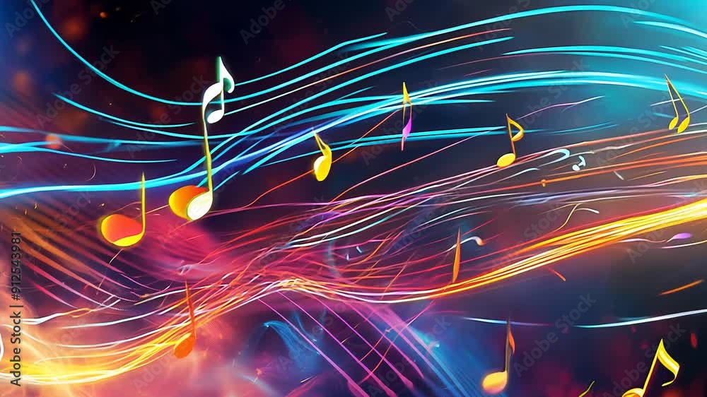 Colorful Musical Notes Abstract Background with Copyspace.