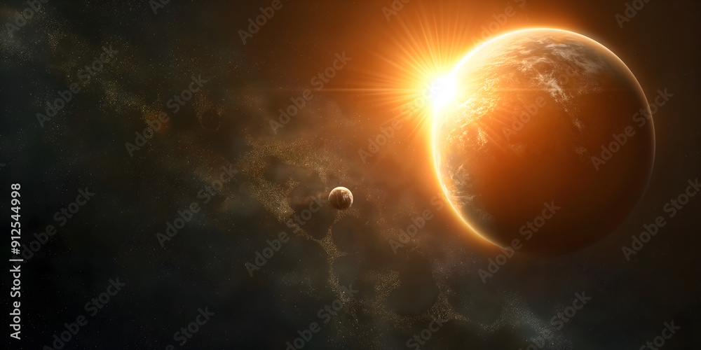 Obraz premium Distant Planet with Sun Rising Behind