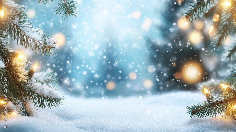 Cozy Winter Scene Background with Softly Falling Snow and Blurred Pine Trees, Creating the Perfect Christmas-Themed Visuals Cozy Winter Scene Background with Softly Falling Snow and Blurred Pine Trees, Creating the Perfect Christmas-Themed Visuals