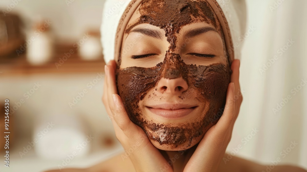 Beautiful woman using a coffee as skin scrub mask Beautiful woman using a coffee as skin scrub mask