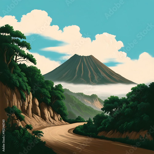 Vibrant Anime Sky In The Mountains A Neotraditional Illustration photo