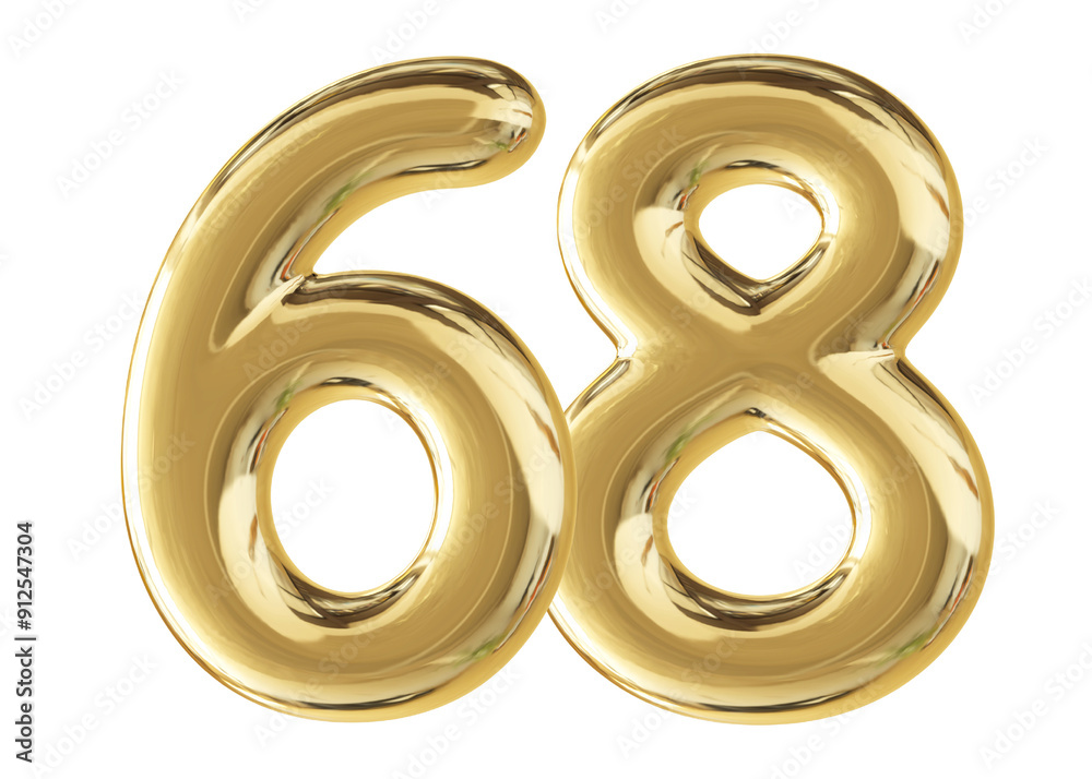 Gold 3D Number 68
